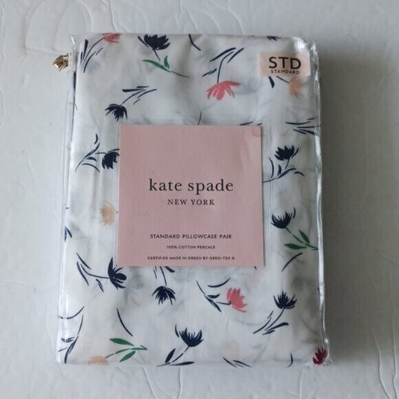 Kate Spade Pair (2pc) Standard Pillow Cases 20" x 32" Cotton White Floral - Picture 1 of 4